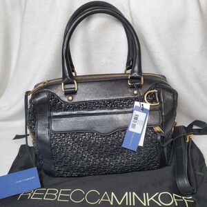 Rebecca MInkoff Black Woven MAB Bombe MIni Satchel $525 MSRP Tags Crossbody